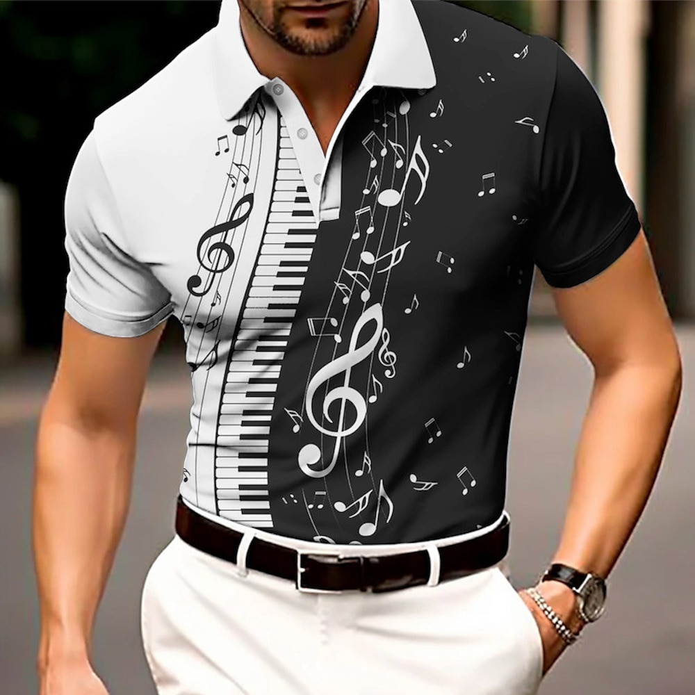 Herren Musik Poloshirts Golfhemd Kurzarm Polo-Shirts Hemden mit Kragen Brautkleider schlicht Urlaubskleidung Festivalkleidung Party-Outfits Knopf 3D-Druck Schwarz Marineblau Lightinthebox