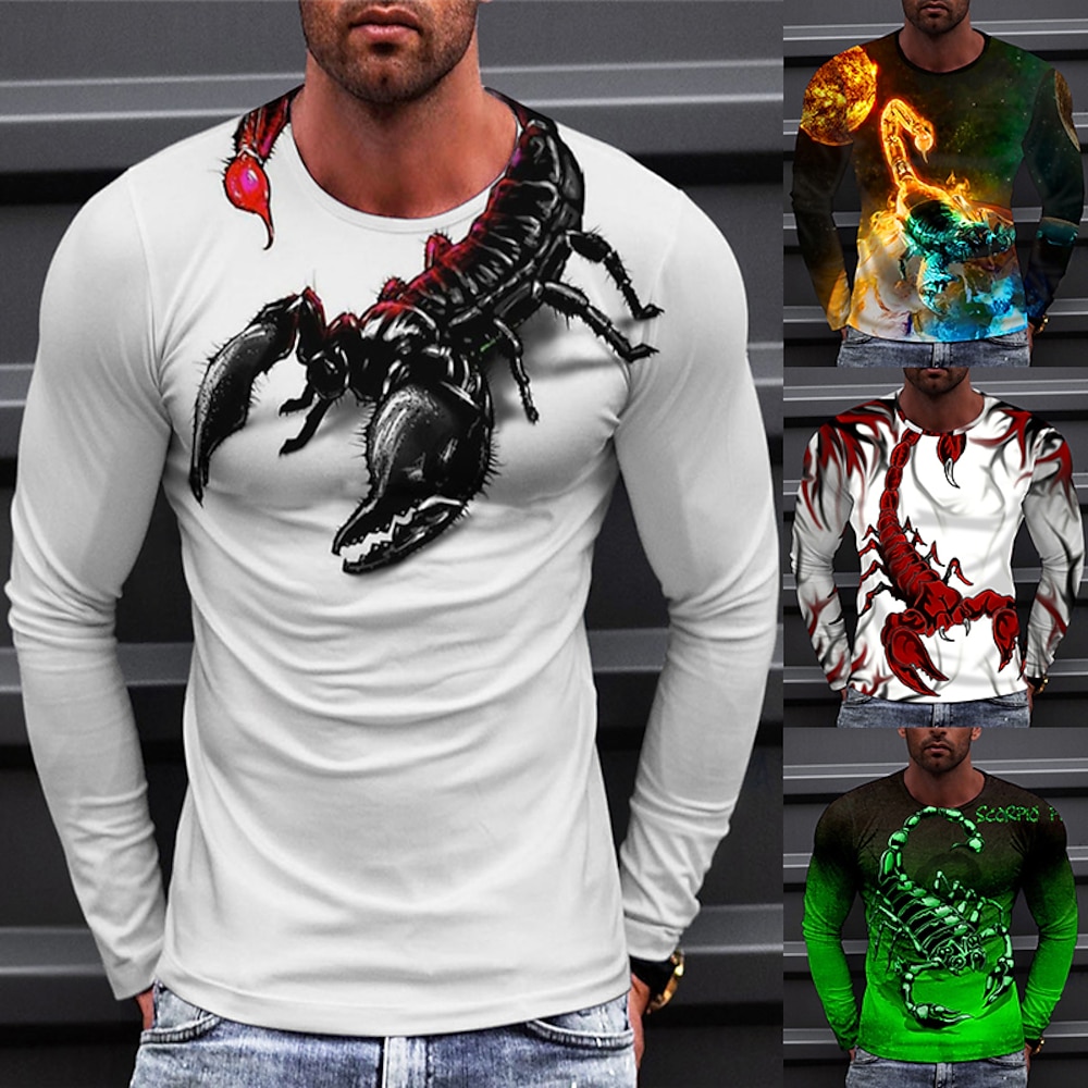 Herren Tier Grafik-Drucke Skorpion T Shirt Langarm T-Shirt 3D-Druck Rundhalsausschnitt Hemd Sport Designer Basic Outdoor Strasse Täglich A B C Frühling Herbst Bekleidung S M L XL XXL 3XL 4XL Lightinthebox