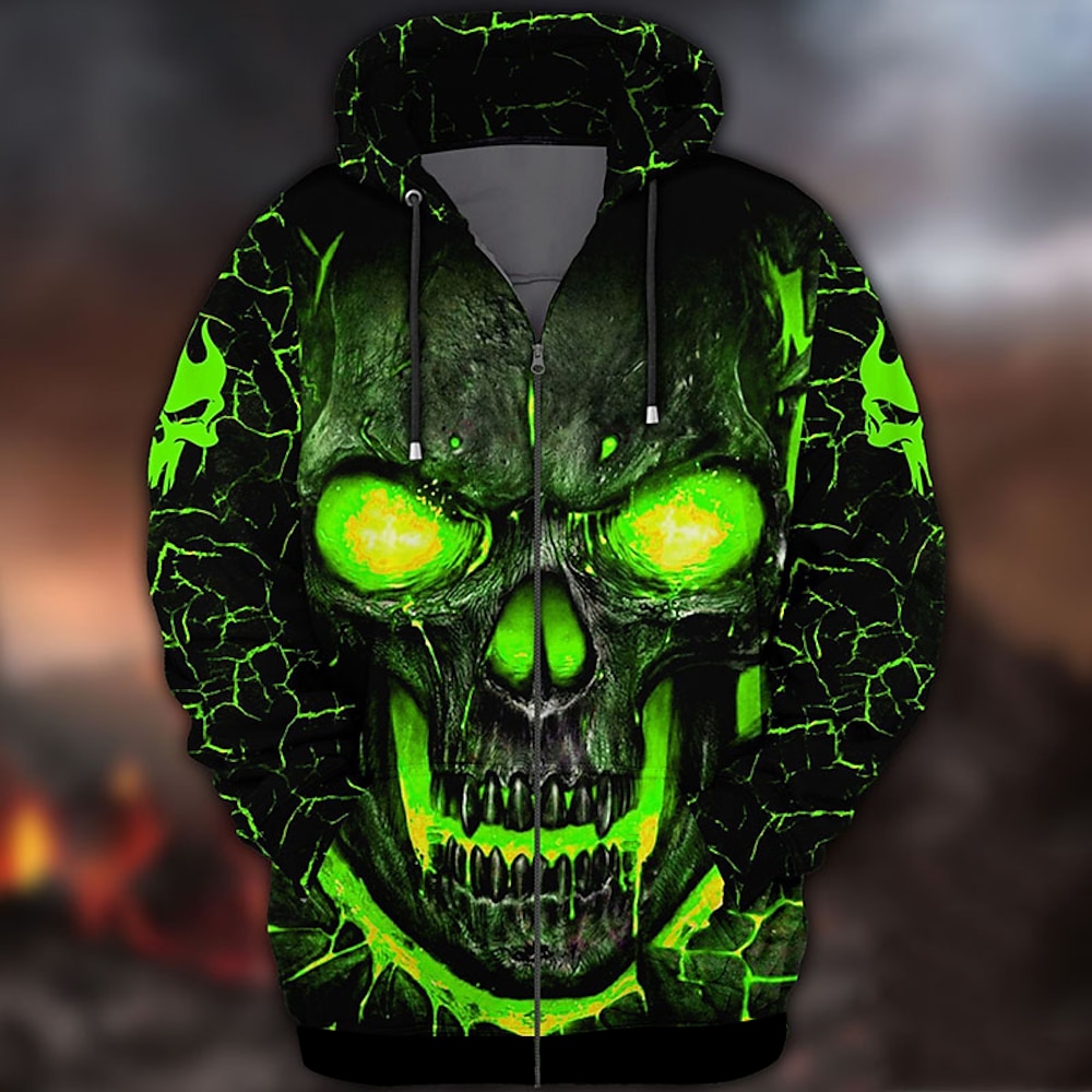 Herren Totenkopf Motiv Grafik-Drucke Hoodie Sweatshirt Kapuze Hoodies Pullover Kapuzenshirt mit durchgehendem Reißverschluss Langarm Sweatshirt mit Kapuze Mit Kapuze Strassenmode 3D-Druck Sport Lightinthebox