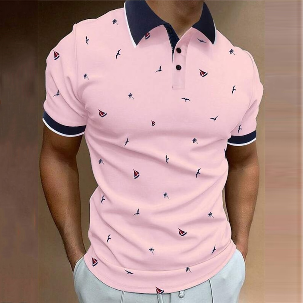 Herren Poloshirts Golfhemd Kurzarm Polo-Shirts Hemden mit Kragen Business-Casual Arbeitskleidung Abendgarderobe Festivalkleidung Knopf 3D-Druck Weiß Rosa Blau Lightinthebox