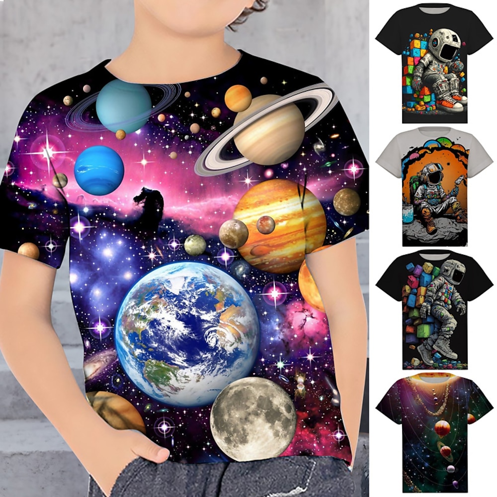 Jungen 3D Graphic Astronaut T-Shirt Kurzarm 3D-Druck Sommer Frühling Aktiv Sport Modisch kinderkleidung 3-12 Jahre Outdoor Casual Täglich Regular Fit Lightinthebox