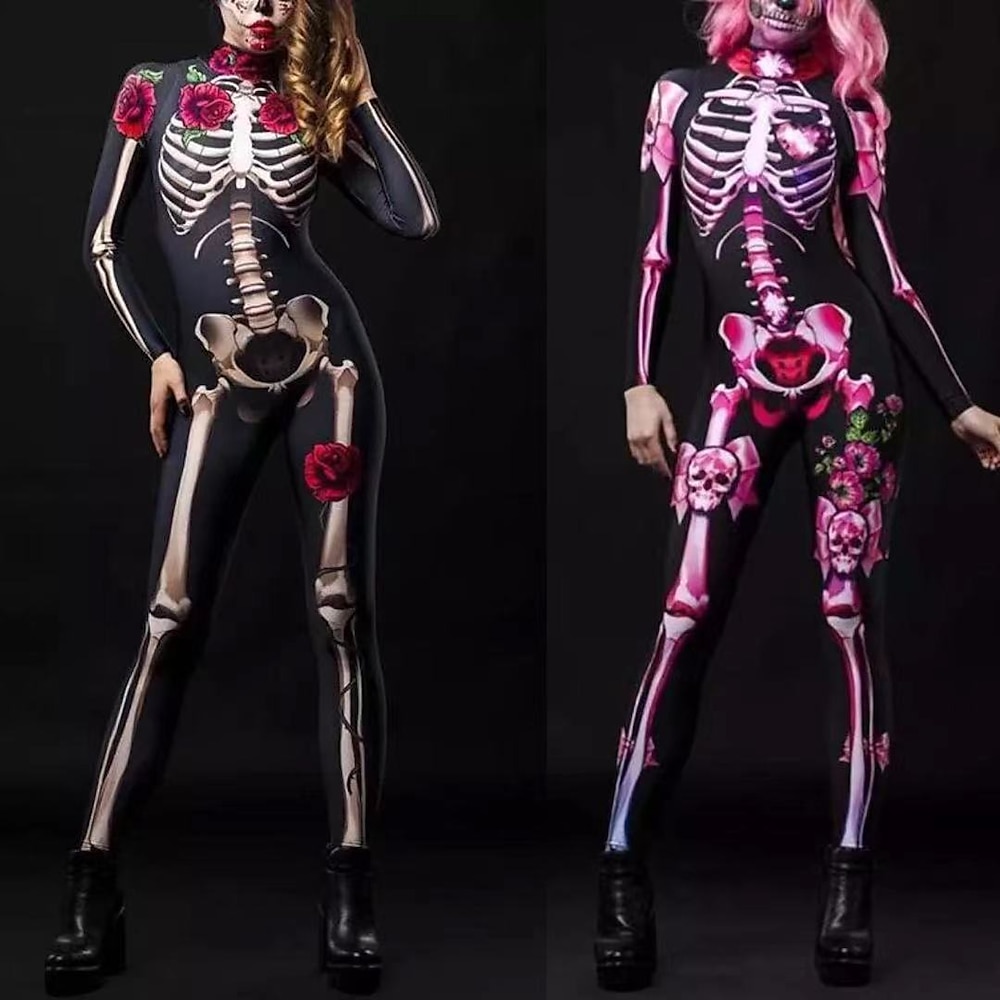 Skelett / Totenkopf Zentai-Anzüge Partykostüm Bodysuits Erwachsene Damen Ein Stück Gruseliges Kostüm Leistung Party Karneval Maskerade Einfache Halloween-Kostüme Lightinthebox