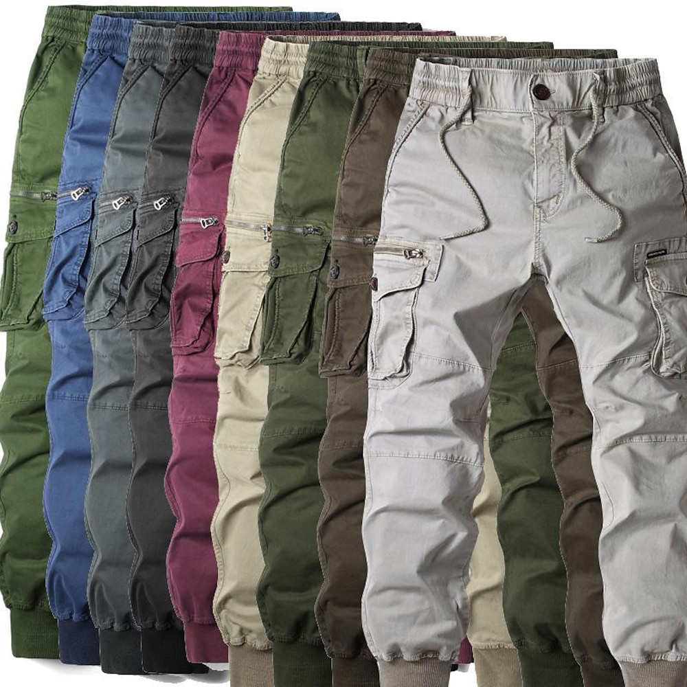 Herren Cargohose Cargohosen Cargohose Hose Hosen Kordelzug Elastische Taille Multi Pocket Feste Farbe Casual Täglich Freizeitskleidung Modisch Klassisch Grau Blau Schwarz Lightinthebox