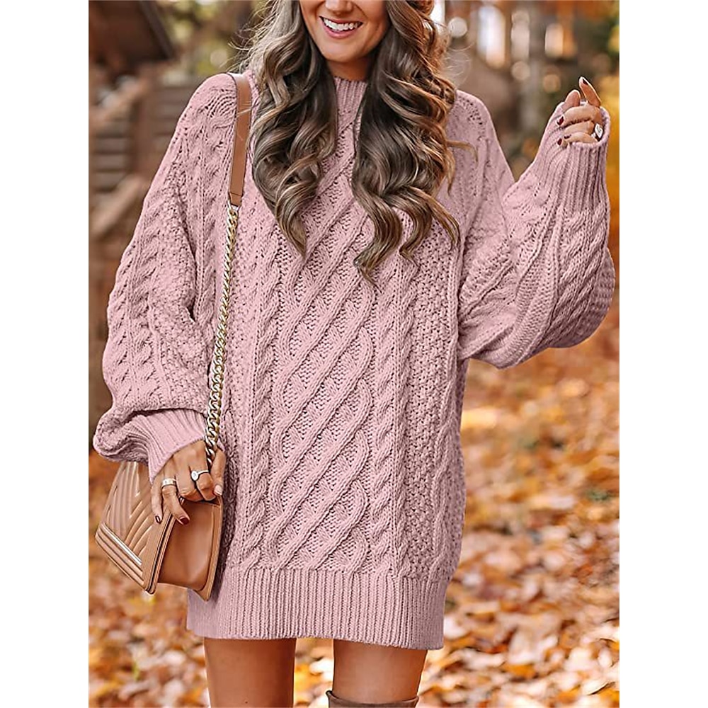 Damen Pullover Rundhalsausschnitt Gedrehtes Stricken Acryl überdimensional Herbst Winter Standard Outdoor Täglich Ausgehen Stilvoll Brautkleider schlicht Weich Langarm Feste Farbe Schwarz Weiß Rosa S Lightinthebox