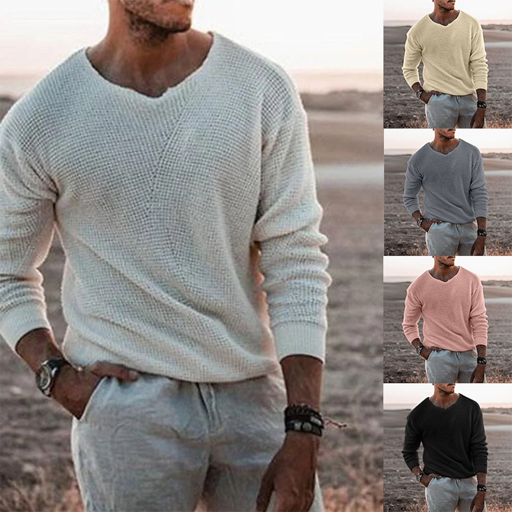 Herren Pullover Gerippt Stricken Cropped Strick V Ausschnitt Bekleidung Frühling Herbst Kamel Grau / GRAU S M L Lightinthebox