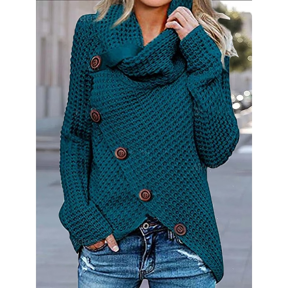 Damen Pullover Rollkragen Grobstricken Waffel Stricken Drop-Schulter Acryl Taste Strick Herbst Winter Tunika Täglich Brautkleider schlicht Langarm Feste Farbe Dunkelgelb Schwarz Weiß S M L Lightinthebox