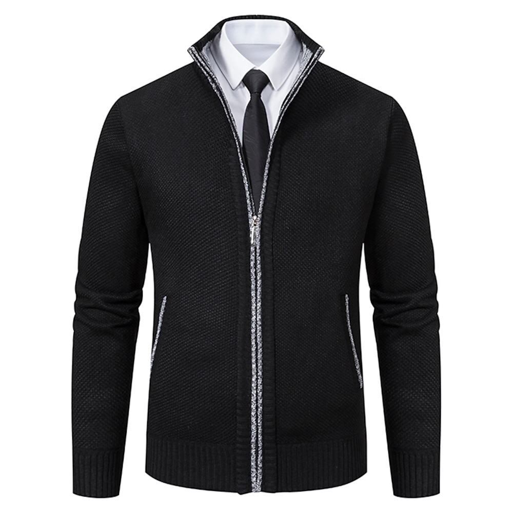 Herren Pullover Strickjacke Herren Pullover Gerippt Stricken Standard Strick Ständer Warm-Ups Moderne zeitgenössische Freizeitskleidung Ausgehen Bekleidung Herbst Winter Weinrot Schwarz S M L Lightinthebox