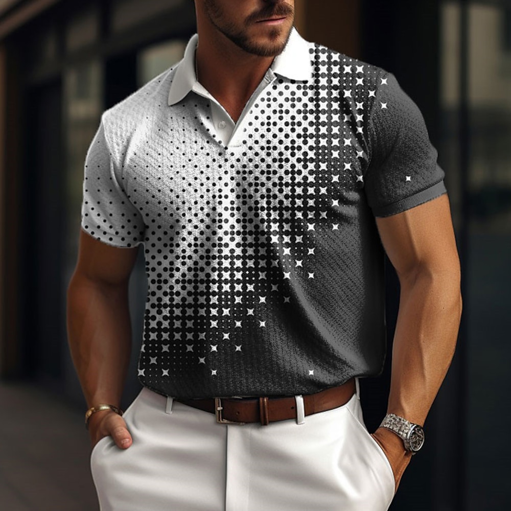 Herren Geometrisch Poloshirts zum Suchbegriff: Waffel Golfhemd Kurzarm Polo-Shirts Hemden mit Kragen Business-Casual Arbeitskleidung Abendgarderobe Festivalkleidung Knopf 3D-Druck Schwarz Gelb Rote Lightinthebox