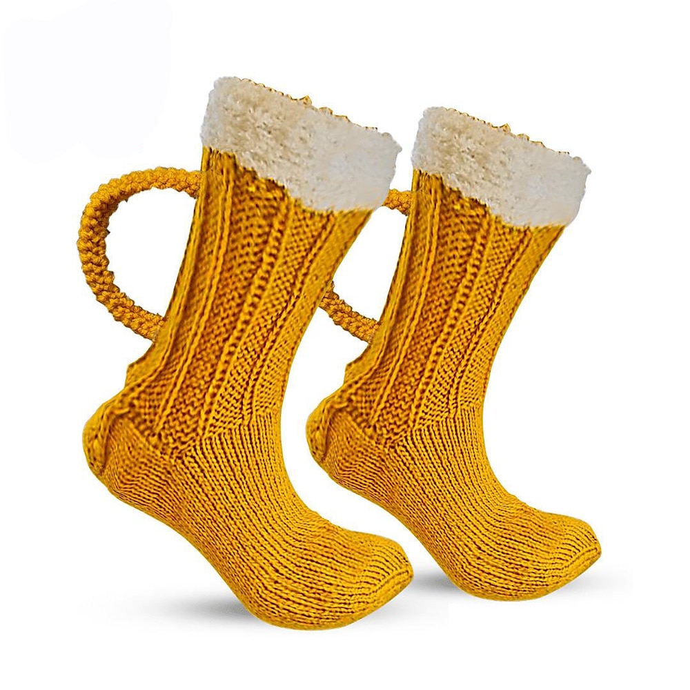 Wiesn Oktoberfest-Bierkrug-Socken, lustige Socken, ausgefallene Tierstrick-Krokodilsocken, skurrile Alligator-Strickbündchensocken, dicker Strick Lightinthebox