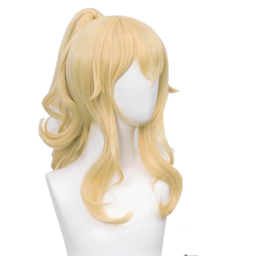 gewellte blonde Pferdeschwanzperücke für Jean Cosplay Game Princess goldene Anime-Haarperücken mit Zöpfen Pony Karnevalsperücken Lightinthebox