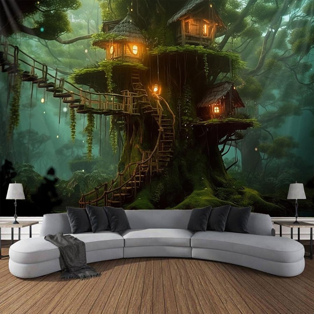 Trippy Wandteppich Fantasy Haus Wandkunst großer Wandteppich Wanddeko Fotografie Kulisse Decke Vorhang Home Schlafzimmer Wohnzimmer Dekoration Lightinthebox