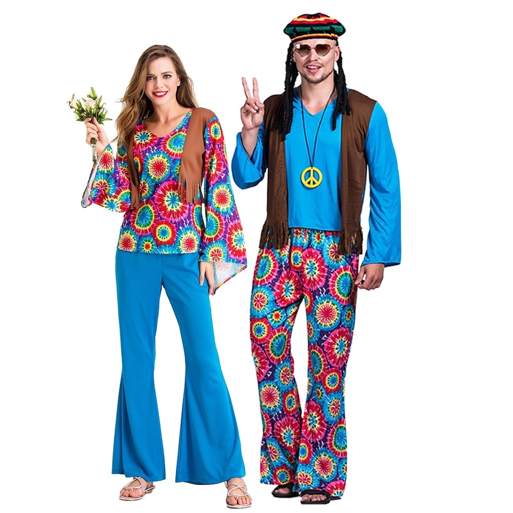 1960er Hippie 1970er Hosen Cosplay Kostüm Austattungen Scheibe Damen Karneval Maskerade Party / Abend Junggesellinnenabschiedsparty Erwachsene Weste oben Hosen Ganzjährig Lightinthebox