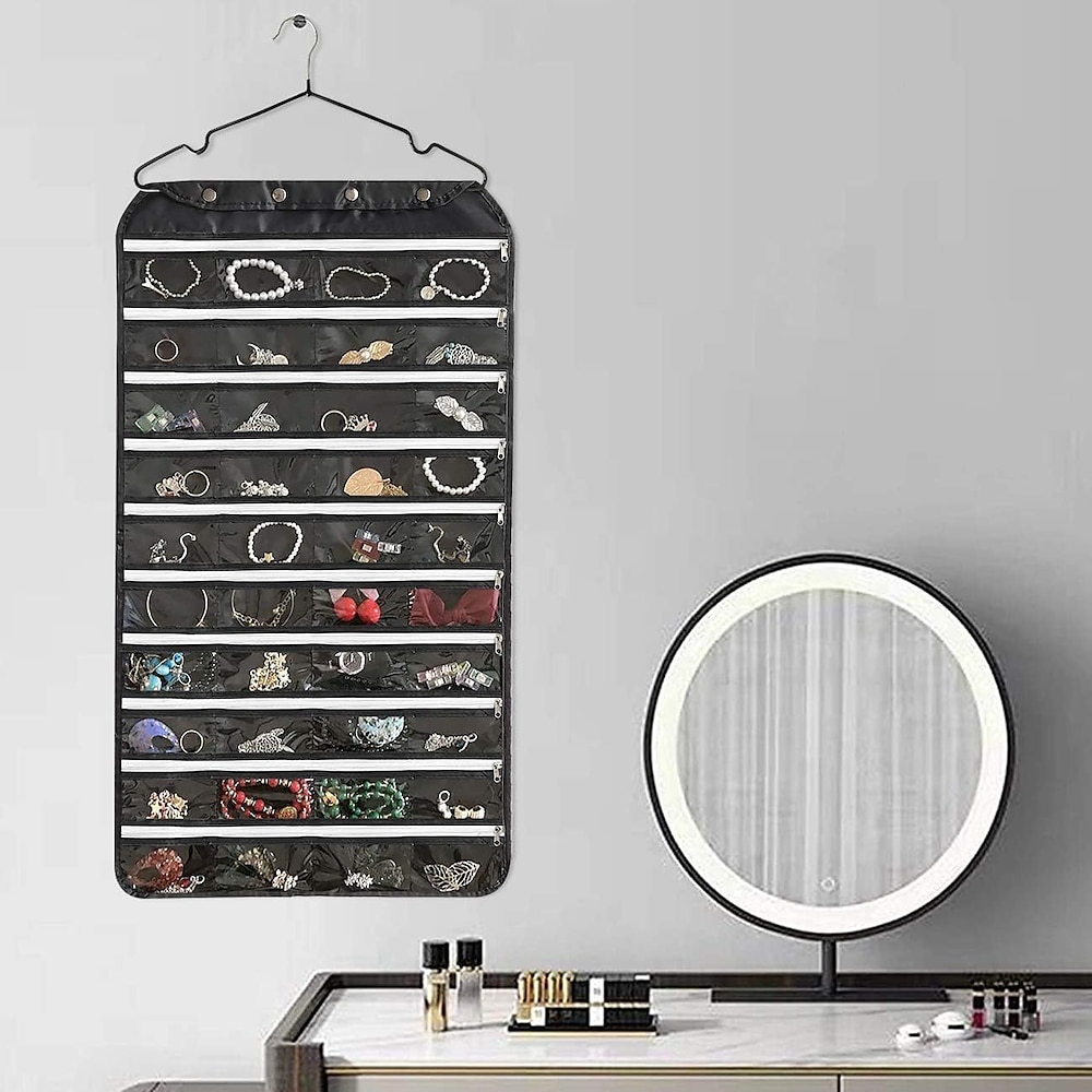 80 Taschen doppelseitig hängende Schmuck-Display-Organizer-Aufbewahrungstasche, nicht gewebter, faltbarer Ring-Halskette-Armband-Beutel Lightinthebox