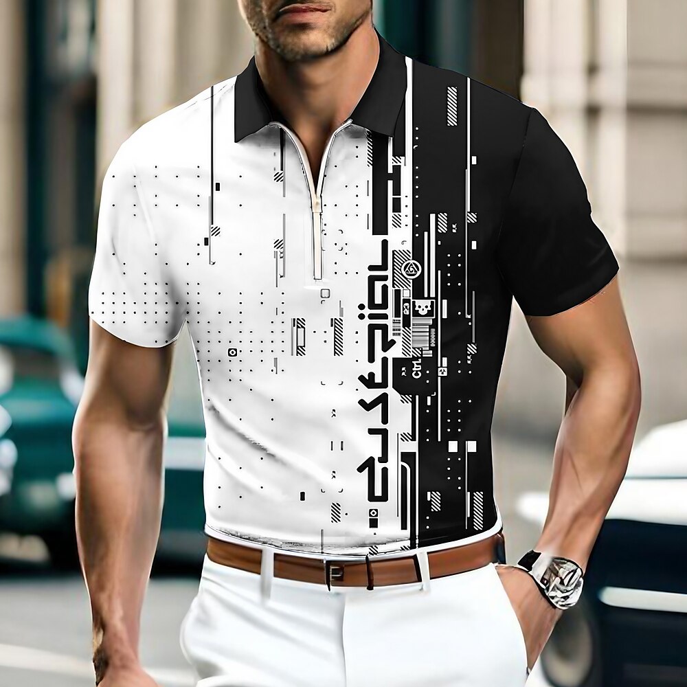 Herren Geometrisch Poloshirts mit Reißverschluss Golfhemd Kurzarm Polo-Shirts Hemden mit Kragen Brautkleider schlicht Urlaubskleidung Abendgarderobe Festivalkleidung 3D-Druck Polo mit Lightinthebox