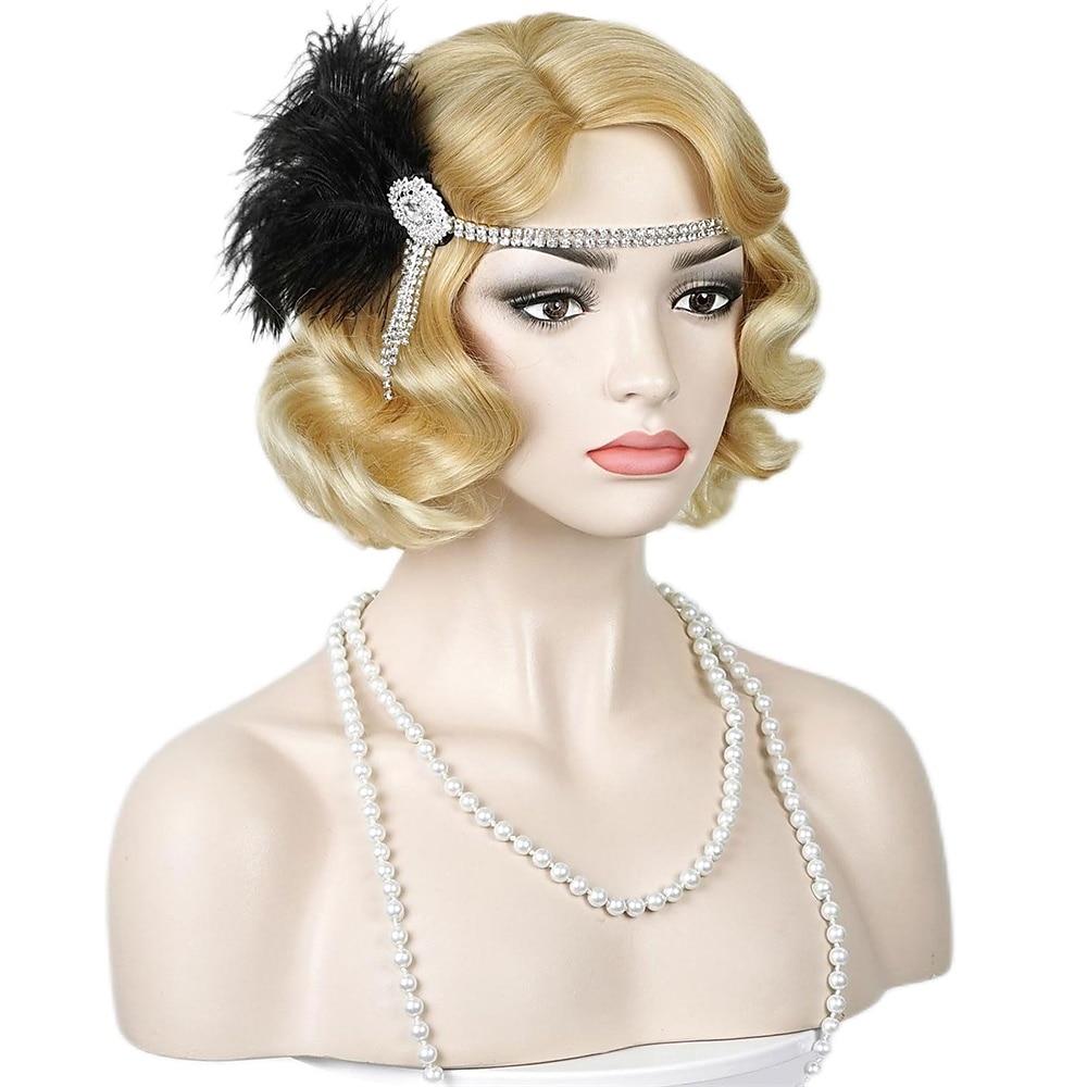 1920er Flapper gewellte Perücke mit Stirnband fingergewellte Vintage Perücke 20er lockige gewellte Perücke schmutzigblond Cosplay Kostüm Haare Karnevalsperücken Lightinthebox