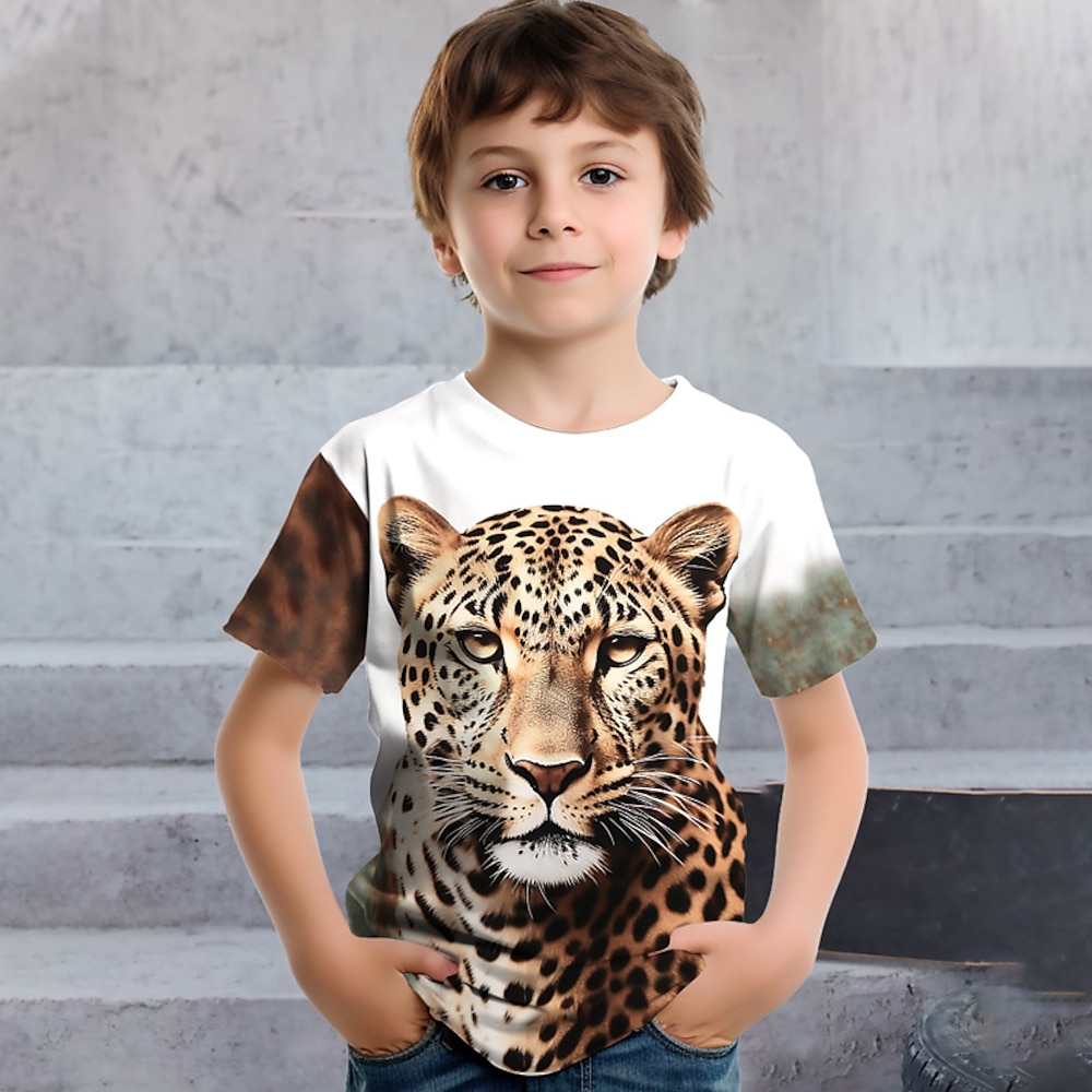 Jungen 3D Graphic Tier Leopard T-Shirt Kurzarm 3D-Druck Sommer Frühling Aktiv Sport Modisch kinderkleidung 3-12 Jahre Outdoor Casual Täglich Regular Fit Lightinthebox