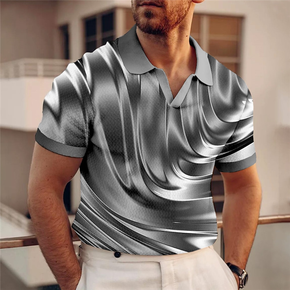 Herren Graphic Poloshirts Golfhemd Kurzarm Polo-Shirts V Ausschnitt Brautkleider schlicht Urlaubskleidung Rave-Kleidung Party-Outfits 3D-Druck Marineblau Blau Braun Lightinthebox