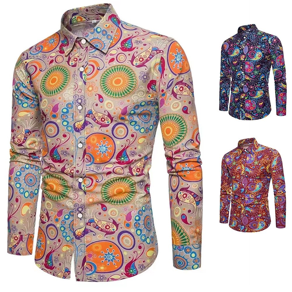 Retro Vintage 1970er Hemd Scheibe Herren Blumen Paisley-Muster Casual Erwachsene oben Ganzjährig Lightinthebox