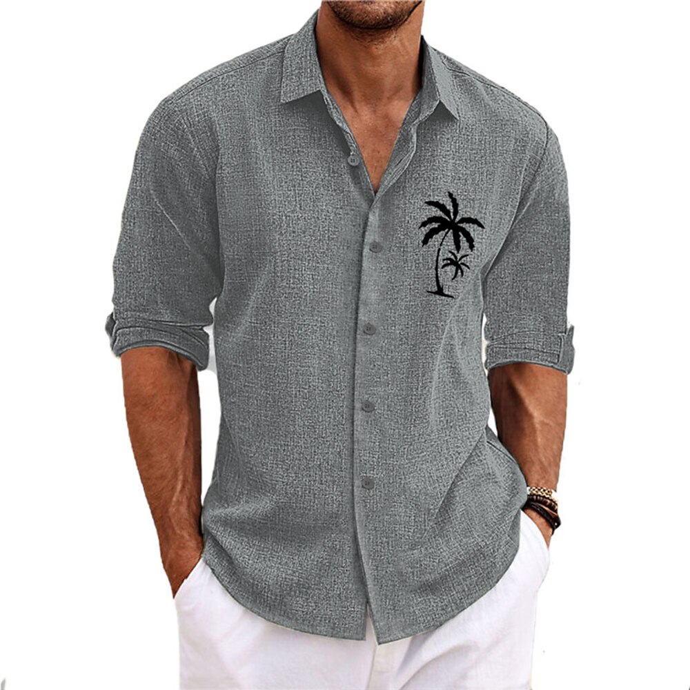 Herren Kokosnussbaum Tropische Pflanzen Hemd Hawaiihemd Sommerhemd Aloha-Shirt Langarm Hemd Umlegekragen Modisch Strassenmode Designer Outdoor Strasse Casual Schwarz Weiß Rosa S M L Lightinthebox