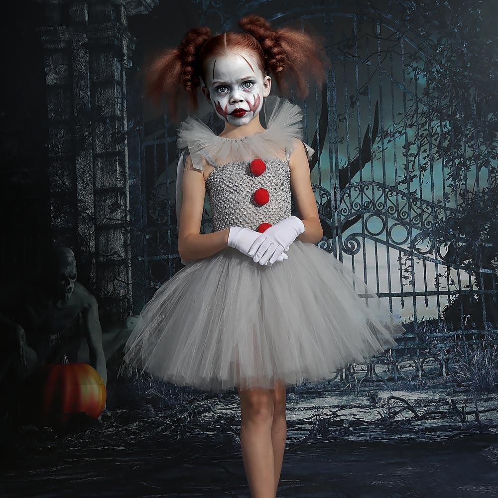 Es Clown Pennywise Kleid Cosplay Kostüm Tutu Kinder Mädchen Cosplay Gruseliges Kostüm Leistung Party Karneval Maskerade Einfache Halloween-Kostüme Lightinthebox