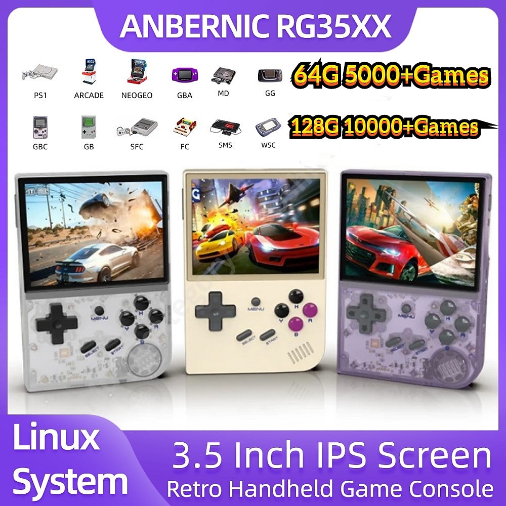 anbernic rg35xx Retro-Handspielkonsole, Linux-System, 3,5-Zoll-IPS-Bildschirm, tragbarer Taschenvideoplayer, 10.000 Spiele, Jungengeschenk, Weihnachtsgeburtstagsfeiergeschenke für Freunde und Kinder Lightinthebox