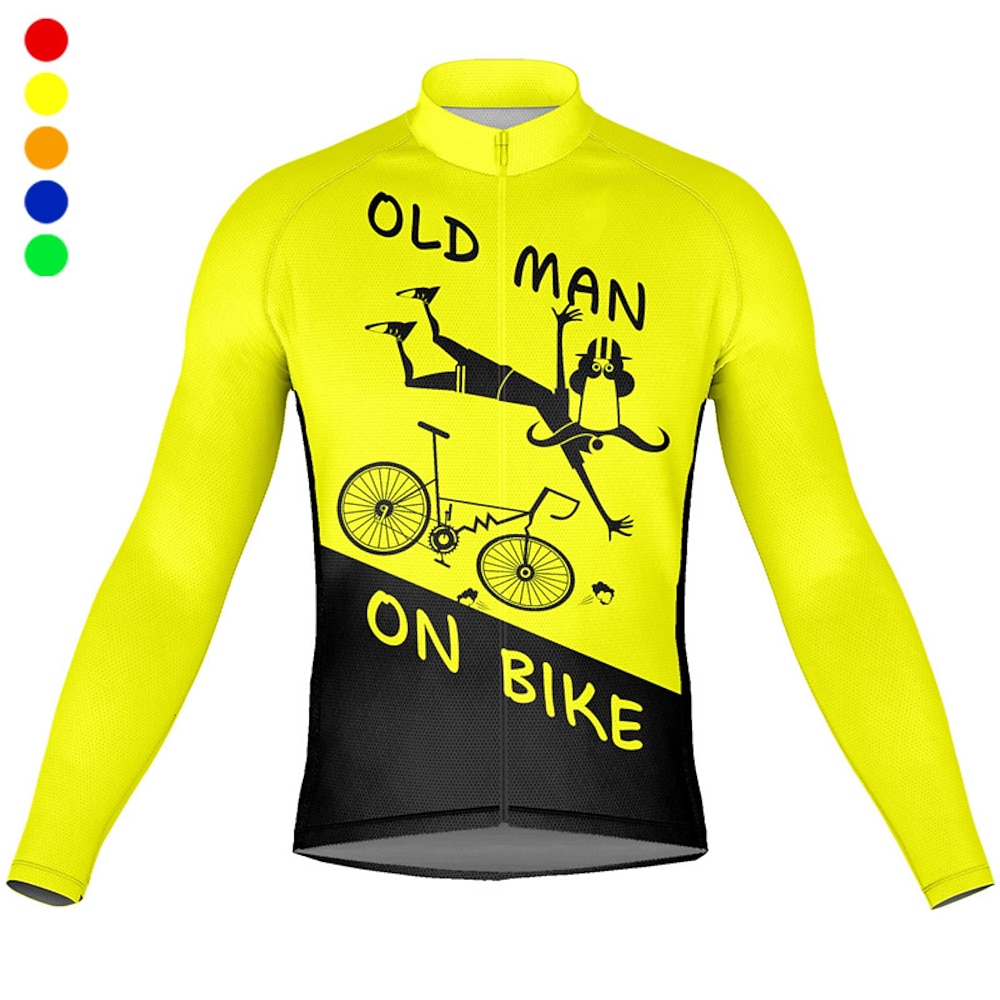Herren Radtrikot fahrradbekleidung Fahrradtrikot Langarm Fahhrad Trikot Shirt mit 3 Gesäßtaschen MTB Mountain Rennrad Atmungsaktiv Schnelltrocknend Feuchtigkeitsableitung Reflexstreiffen Schwarz Gelb Lightinthebox