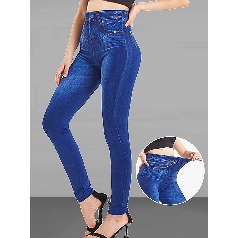 Damen Schlank Leggins Polyester Tasche Hoher Schnitt Hoher Taillenbund Knöchellänge Blau Sommer Lightinthebox