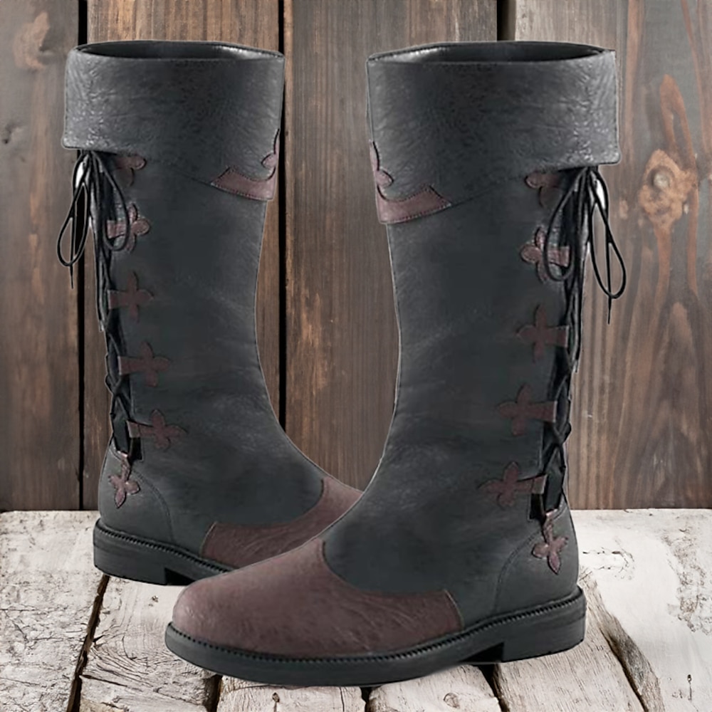 Herrenstiefel, Retro-Cowboystiefel, Renaissance-Stiefel, lässig, Outdoor, täglich, PU, atmungsaktiv, bequem, rutschfest, Schnürung, Rinde, Schwarz, Herbst, Winter Lightinthebox