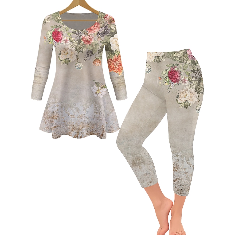 2-teiliges Loungewear-Set für Damen mit Katzen- und Blumenmotiv, lässig, bequem, für zu Hause, täglich, atmungsaktiv, Rundhalsausschnitt, langärmelig, Pullover, Hose, Sommer-/Frühlings-Home-Outfits Lightinthebox