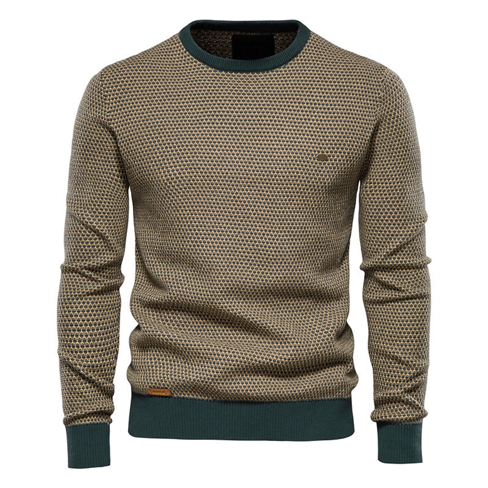 Herren Pullover Zur Seite fahren Gerippt Stricken Cropped Strick Farbblock Rundhalsausschnitt Modisch Strassenmode Outdoor Ausgehen Bekleidung Herbst Winter Schwarz Orange M L XL Lightinthebox