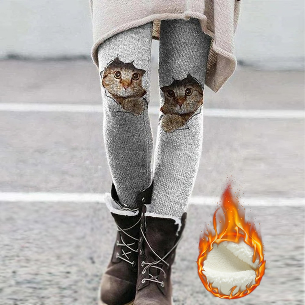 Damen Strumpfhosen Leggins Bedruckt Paisley-Muster Katze Mittlere Taillenlinie Knöchellänge Schwarz Frühling Herbst Lightinthebox