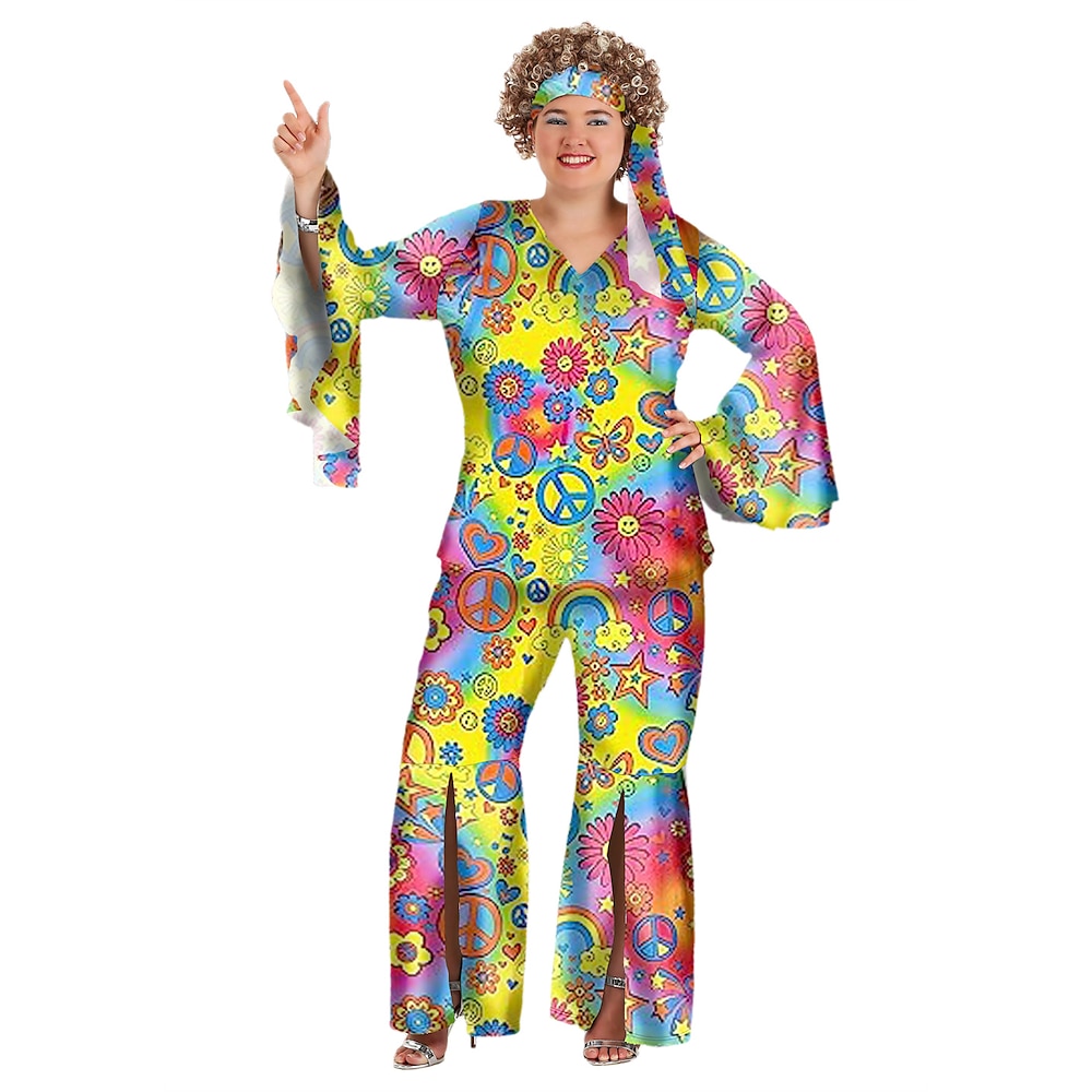 1960er Hippie 1970er Bluse / Hemd Austattungen Stirnband Hippie Scheibe Damen Übergröße Halloween Karneval Maskerade Karnival Halloween Party / Abend Erwachsene oben Hosen Stirnband Lightinthebox