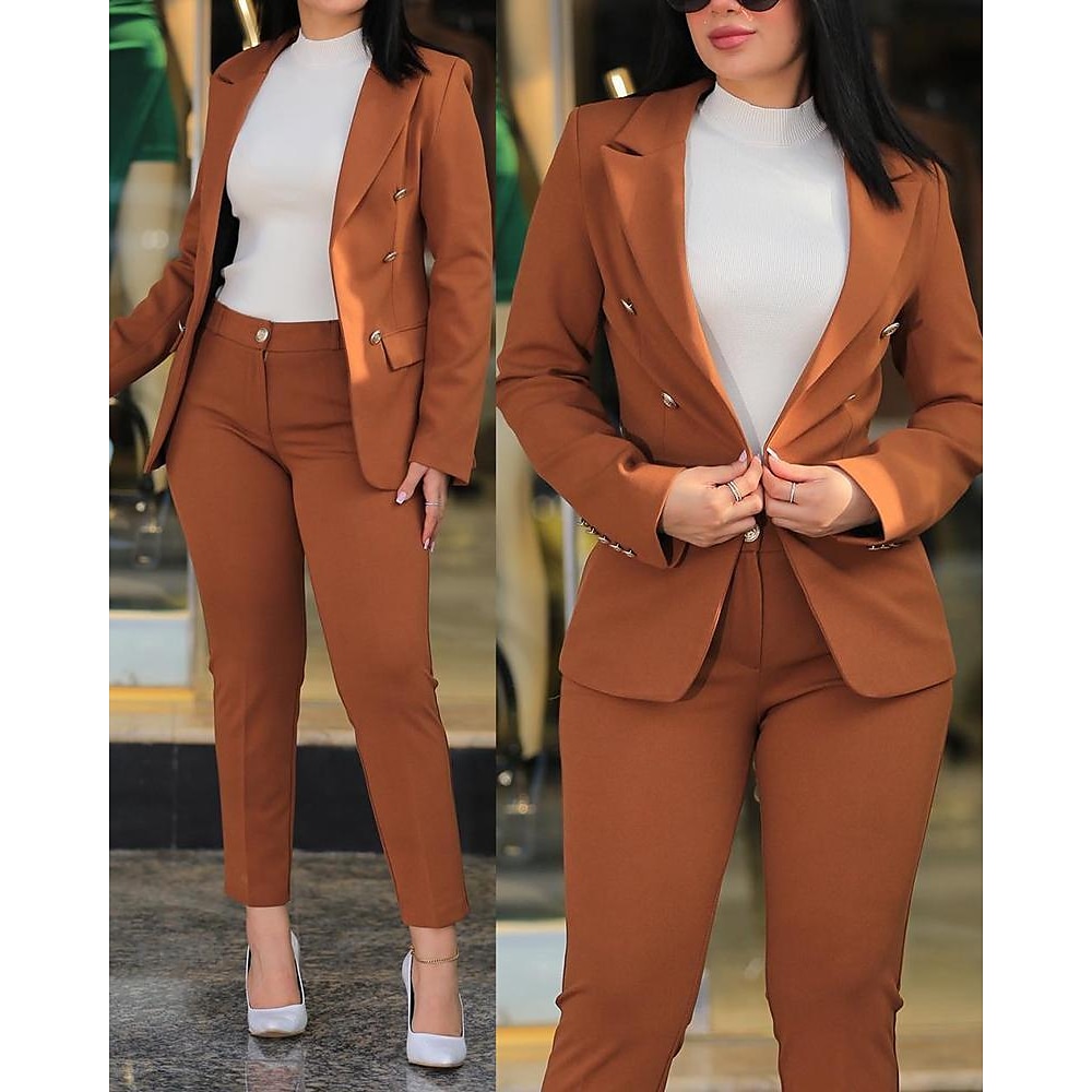 Damen Täglich Geschäftlich Blazer Büroanzug Hosen-Sets Anzughosen Hosen Hose Langarm Glatt Arbeit Täglich Schwarz Burgund Königsblau Herbst Winter Regular Fit Lightinthebox