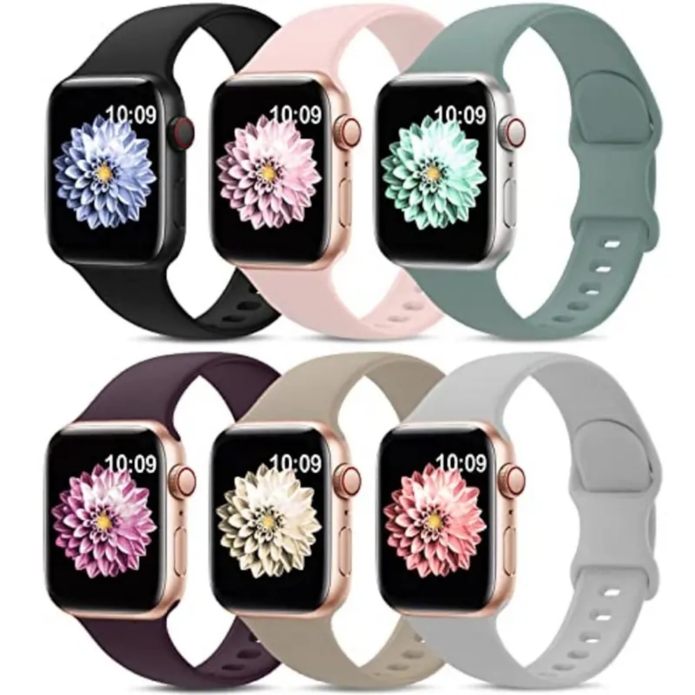 6er Pack Sportarmband Kompatibel mit Apple Watch Armband 38mm 40mm 41mm 42mm 44mm 45mm 49mm Verstellbar Atmungsaktiv Frauen Männer Silikon Ersatzarmband für iwatch Ultra 2 Series 9 8 7 SE 6 5 4 3 2 1 Lightinthebox