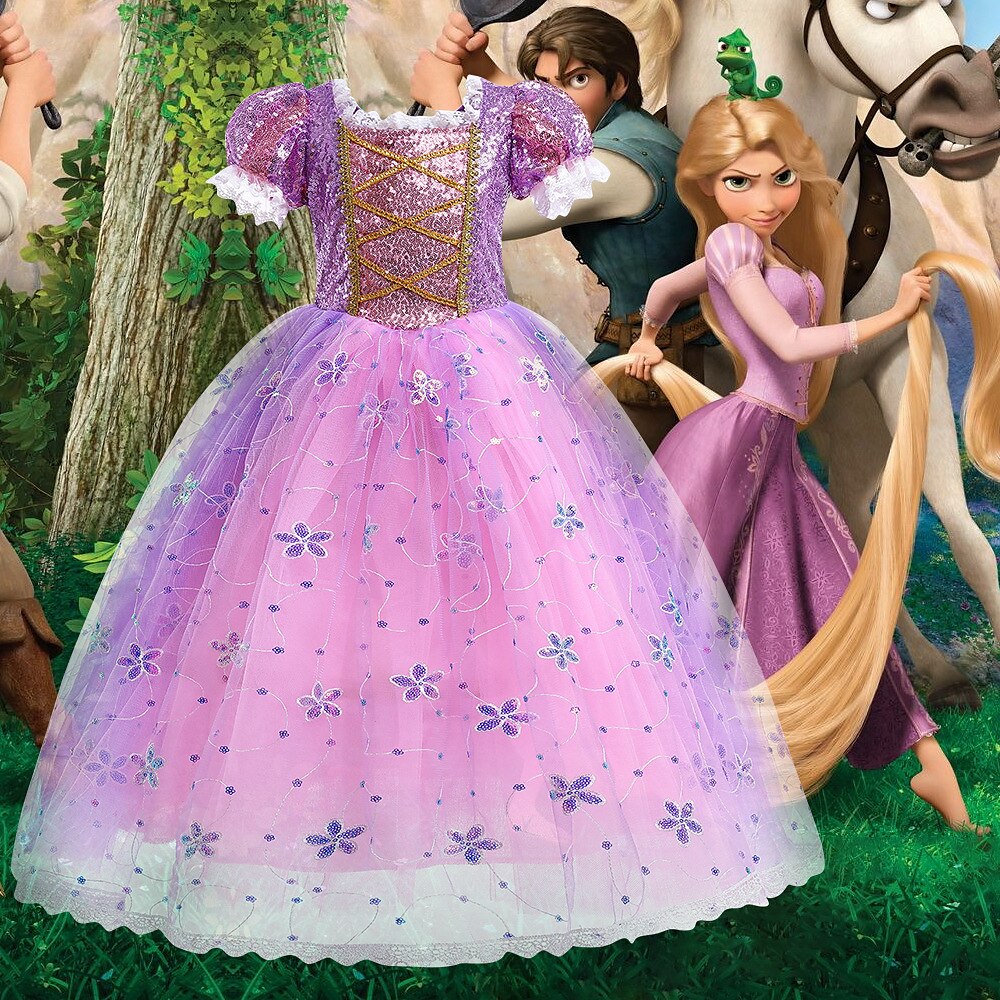 Rapunzel Prinzessin Rapunzel Kleid Umhang Blumenmädchen Kleid Mädchen Film Cosplay Cosplay Kostüm-Party Kindertag Maskerade Hochzeit kleid hochzeitsgast Lightinthebox