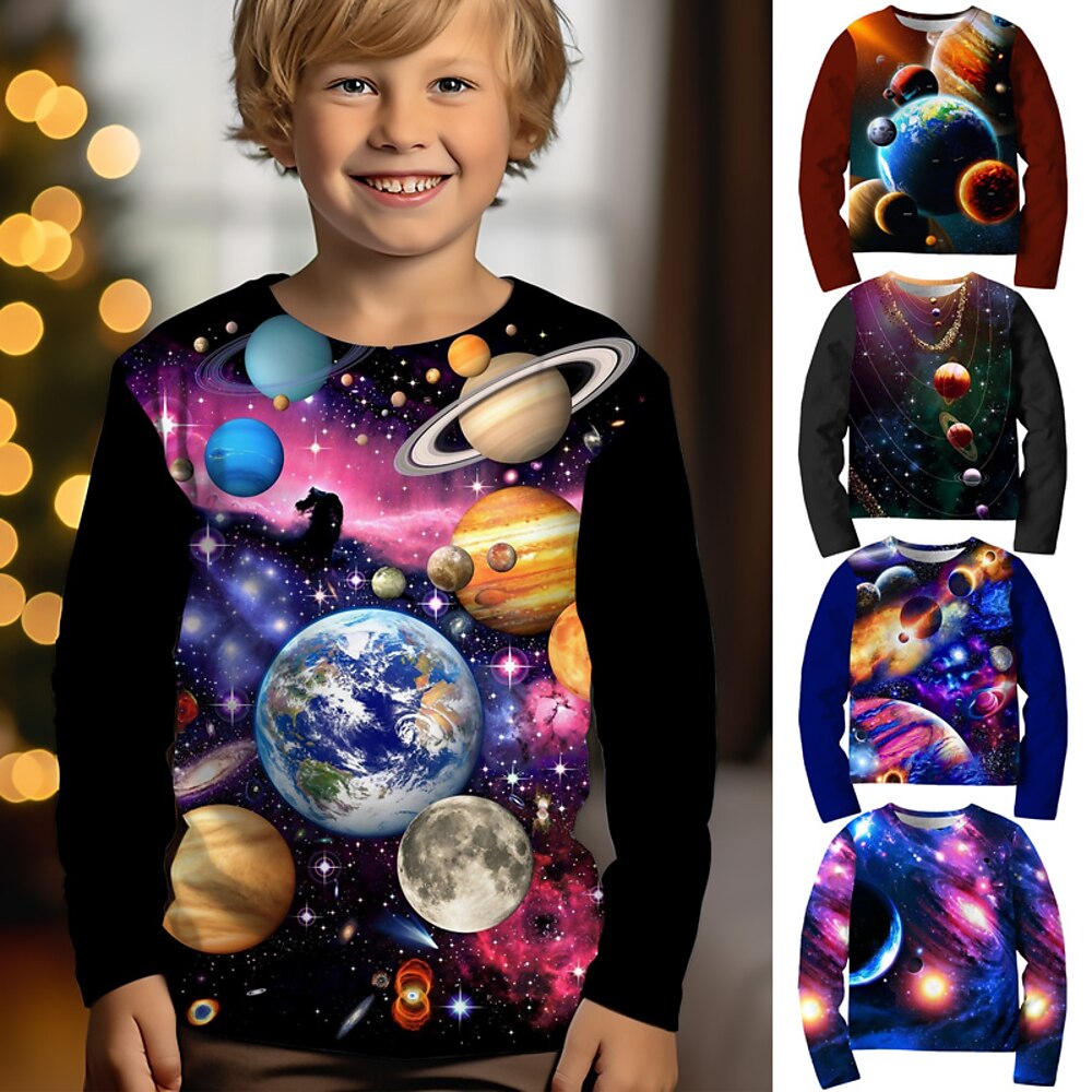 Jungen 3D Graphic Galaxis Raum T-Shirt Langarm 3D-Druck Sommer Frühling Herbst Sport Modisch Strassenmode kinderkleidung 3-12 Jahre Outdoor Casual Täglich Regular Fit Lightinthebox