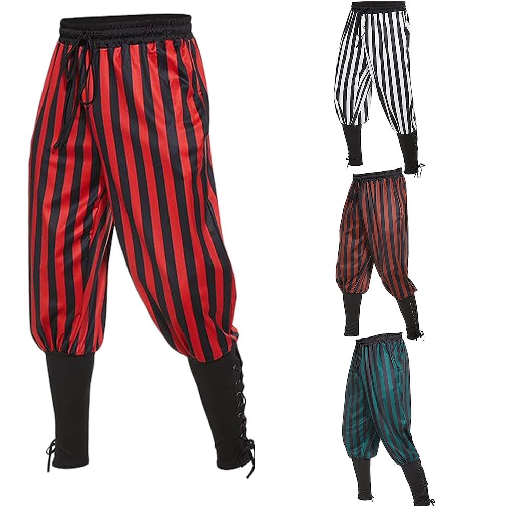 Retro Vintage Mittelalterlich 17. Jahrhundert Piratenhose Halskette Seeräuber Ritter Ritter Vikinger Kordelzug Streifen Herren Seeräuber Halloween Karneval LARP Ren Faire Erwachsene Hosen Lightinthebox