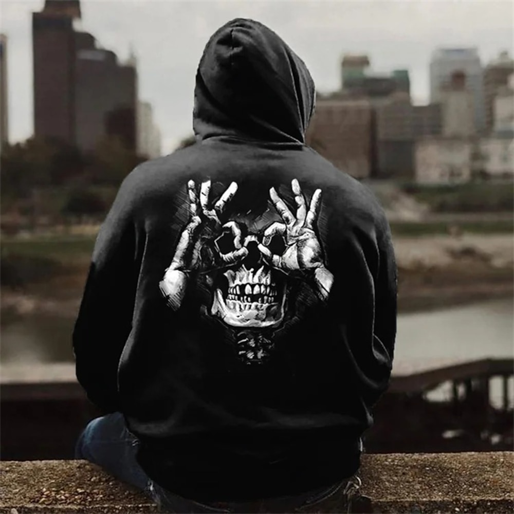 Herren Totenkopf Motiv Grafik-Drucke Hoodie Sweatshirt Kapuze Hoodies Pullover Hoodie Sweatshirt Kapuze Langarm Sweatshirt mit Kapuze Mit Kapuze Strassenmode 3D-Druck Täglich Sport Schwarz Wein Lightinthebox