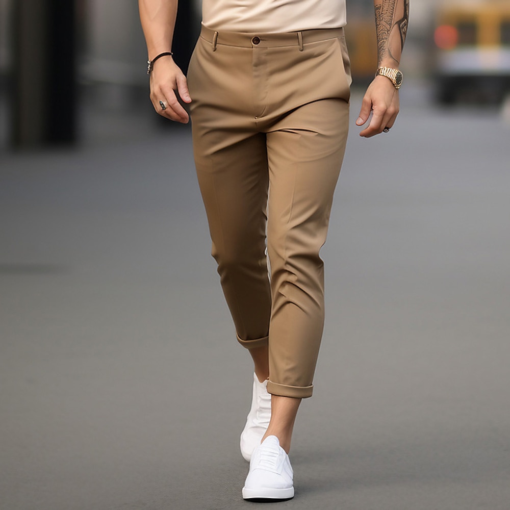 Herren Hose Hosen Chinesisch Chino Sommerhosen Freizeithose Vordertasche Glatt Komfort Atmungsaktiv Casual Täglich Festtage Modisch Basic Schwarz Weiß Lightinthebox