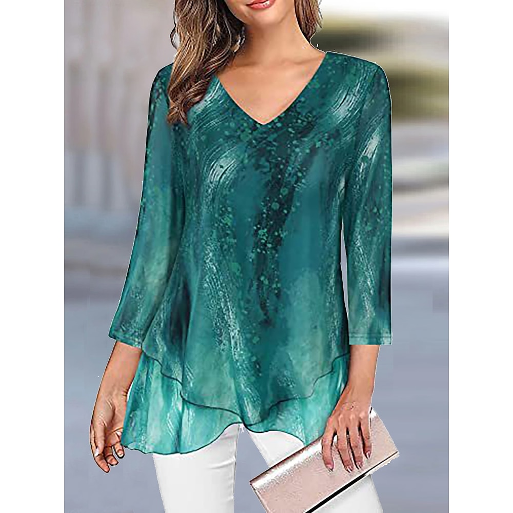 Damen Hemd Bluse Alltag Basic Blumendruck Langarm Normal Oberteile V-Ausschnitt Casual Schwarz Hellgrün Weinblau Grün Herbstamp; Winter Lightinthebox