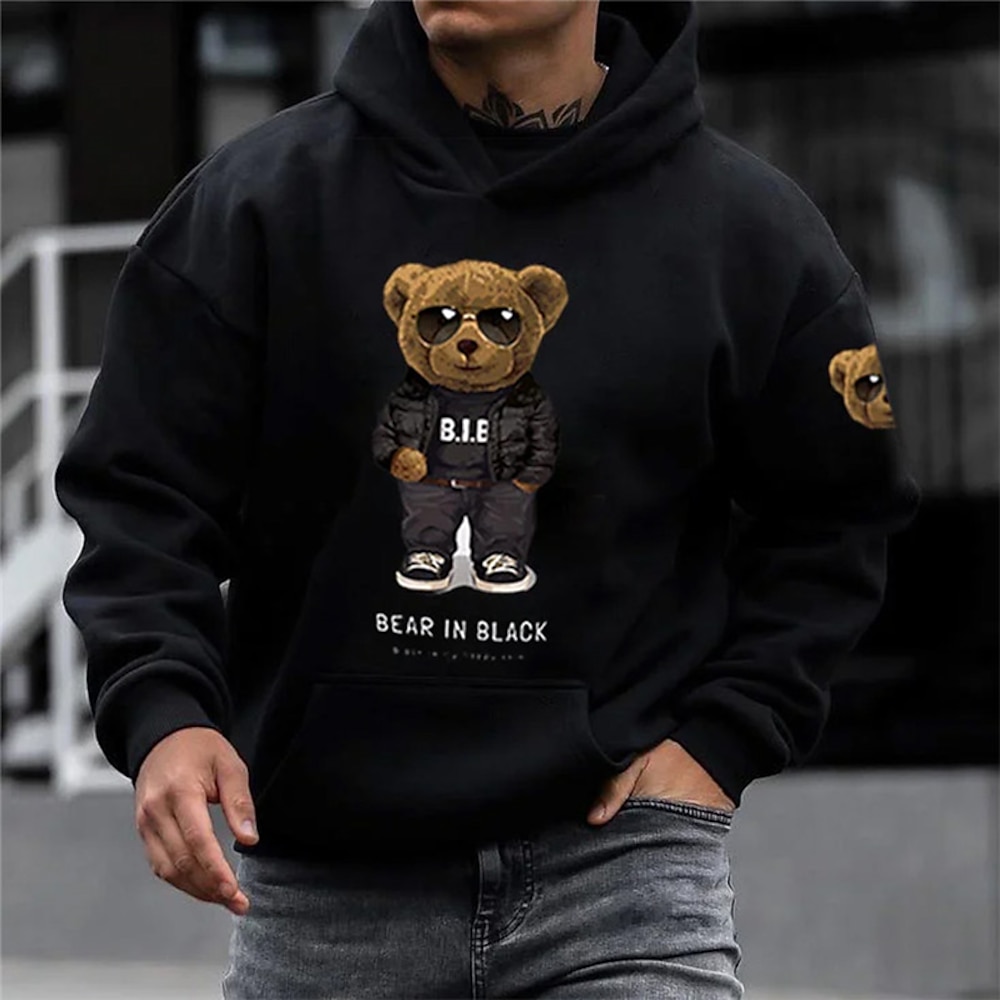 Herren Bär Grafik-Drucke Hoodie Sweatshirt Kapuze Langarm Sweatshirt mit Kapuze Mit Kapuze Strassenmode Täglich Sport Schwarz Braun Schwarz Bedruckt Frühling Herbst Designer Lightinthebox