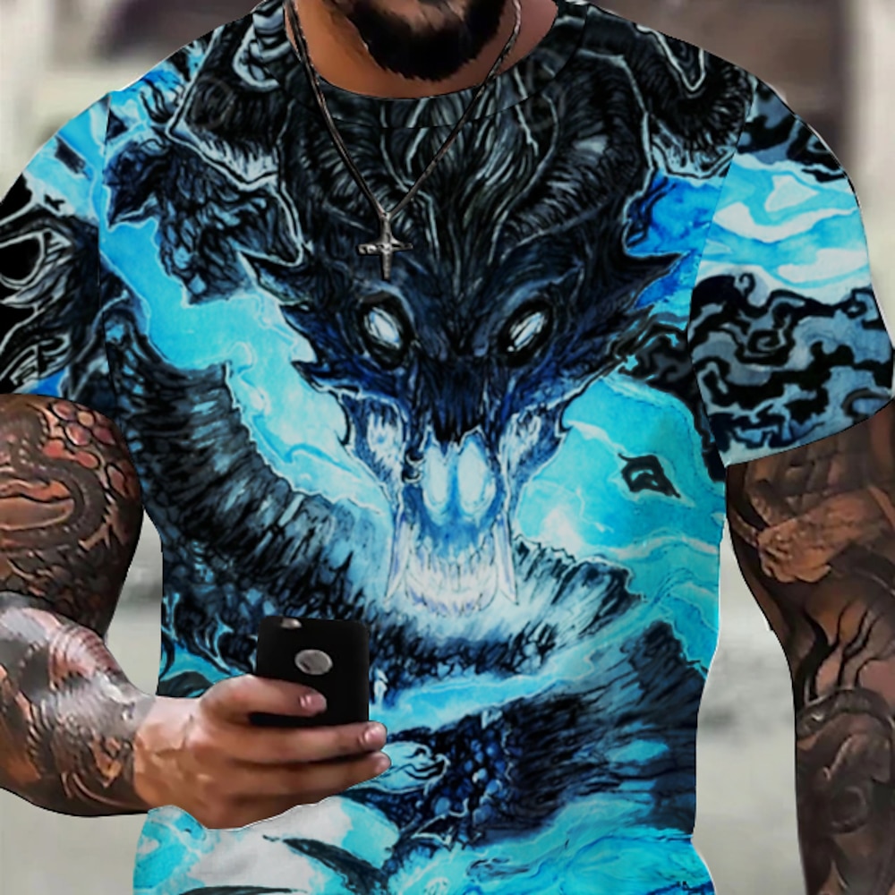 Herren Graphic Tier Drache T Shirt Kurzarm T-Shirt 3D-Druck Rundhalsausschnitt Hemd Vintage Modisch Designer Outdoor Täglich Sport Hellgelb Dunkelgelb Schwarz Frühling Sommer Bekleidung S M L XL 2XL Lightinthebox