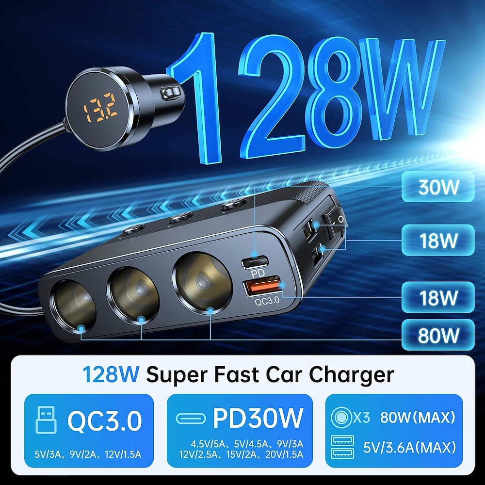 3-in-1-Autoladegerät, multifunktionaler Zigarettenanzünder-Splitter, C28-Konvertierungsstecker, USB-Schnellladeadapter Lightinthebox