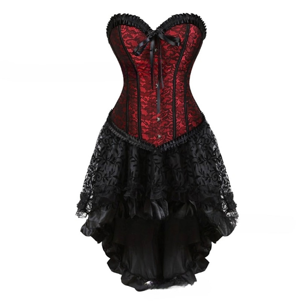 Retro Vintage Rokoko Punk Gothic Kleid Überbrust Korsett Vollbusig Kurz / Mini Damen Spitze Schulterfrei Jacquard Halloween Karneval Maskerade Party / Abend Abiball Erwachsene oben Rock Ganzjährig Lightinthebox