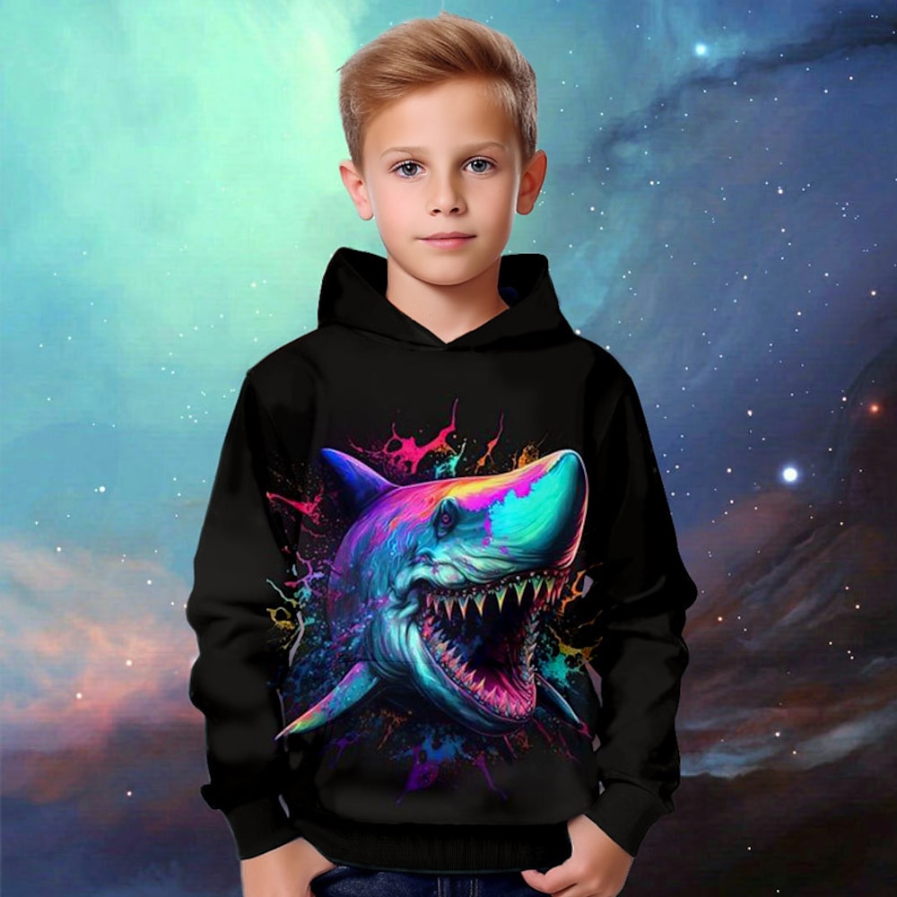 Jungen 3D Tier Hai Kapuzenshirt Pullover Langarm 3D-Druck Herbst Winter Modisch Strassenmode Cool Polyester kinderkleidung 3-12 Jahre Outdoor Casual Täglich Regular Fit Lightinthebox