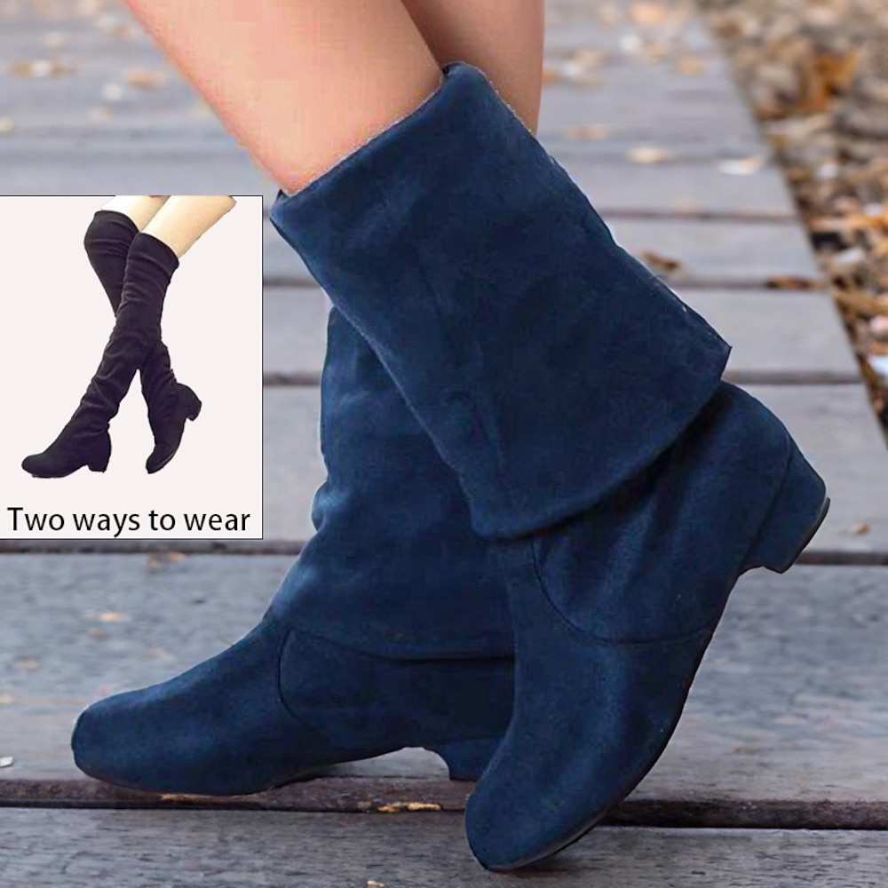 Damen-Slouch-Stiefel mit Umschlag und Zwei-Wege-Tragedesign, vielseitige flache Stiefeletten für lässige Herbst- und Winter-Outfits Lightinthebox