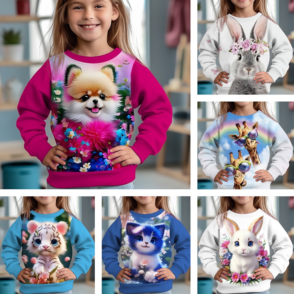 Mädchen 3D Graphic Karikatur Katze Pullover Langarm 3D-Druck Sommer Herbst Modisch Strassenmode bezaubernd Polyester kinderkleidung 3-12 Jahre Outdoor Casual Täglich Regular Fit Lightinthebox