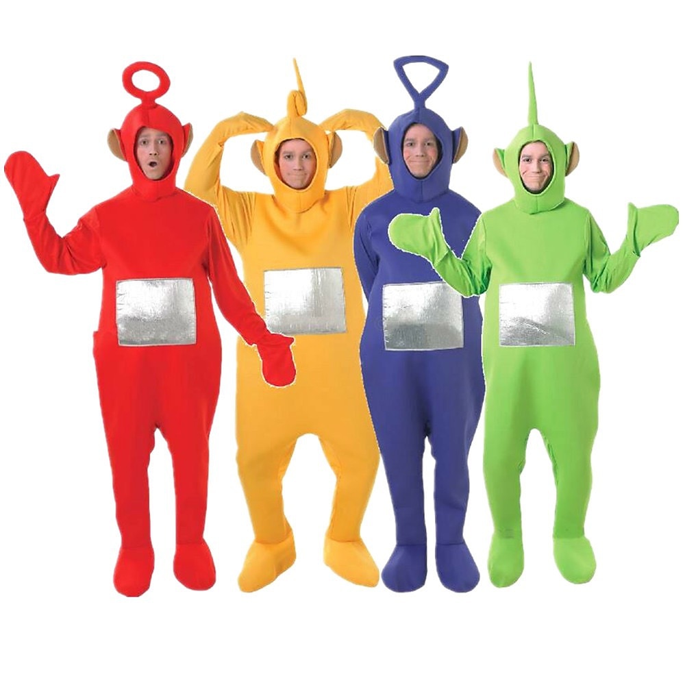 Paare Alien Teletubbies lustige Kostüme Gruppeamp;Familien-Halloweenkostüme für Männer und Frauen, Film-Cosplay, Cosplay-Kostüme, lustiges Kostüm, gelb, rot, lila, Turnanzug/Onesie, Halloween, Lightinthebox