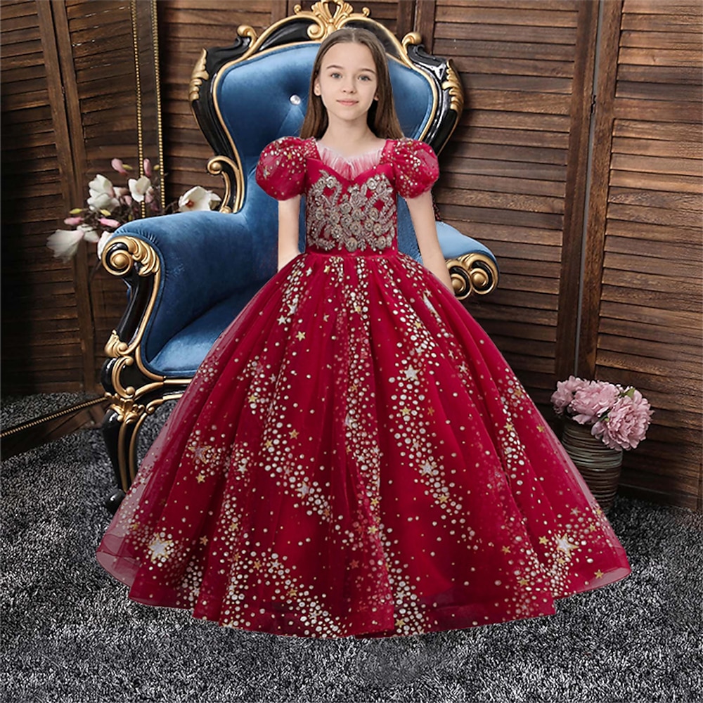 kinderkleidung Mädchen Kleid Party Kleid Punkt Stern Blume Kurzarm Hochzeit Besondere Anlässe Geburtstag Gitter Puffärmel Modisch bezaubernd Elegant Polyester Gitter Maxi abendkleider Schaukelkleid Lightinthebox