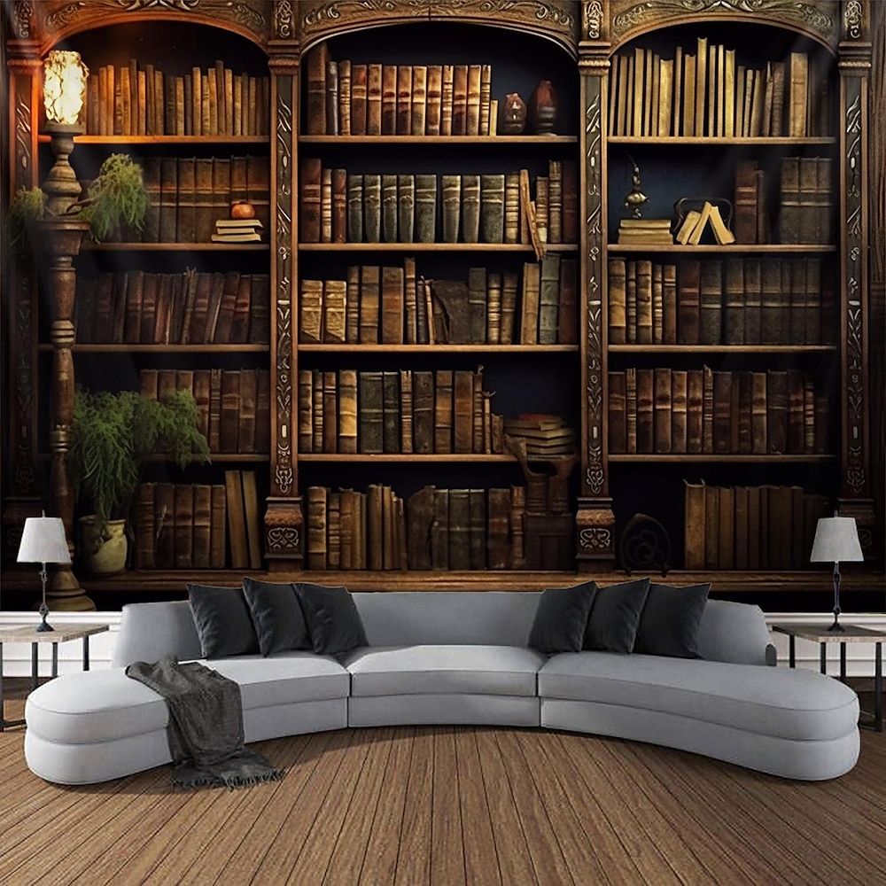 Retro-Bücherregal zum Aufhängen, Wandteppich, Kunst, großer Wandteppich, Wanddekoration, Fotografie, Hintergrund, Decke, Vorhang, Zuhause, Schlafzimmer, Wohnzimmer, Dekoration Lightinthebox